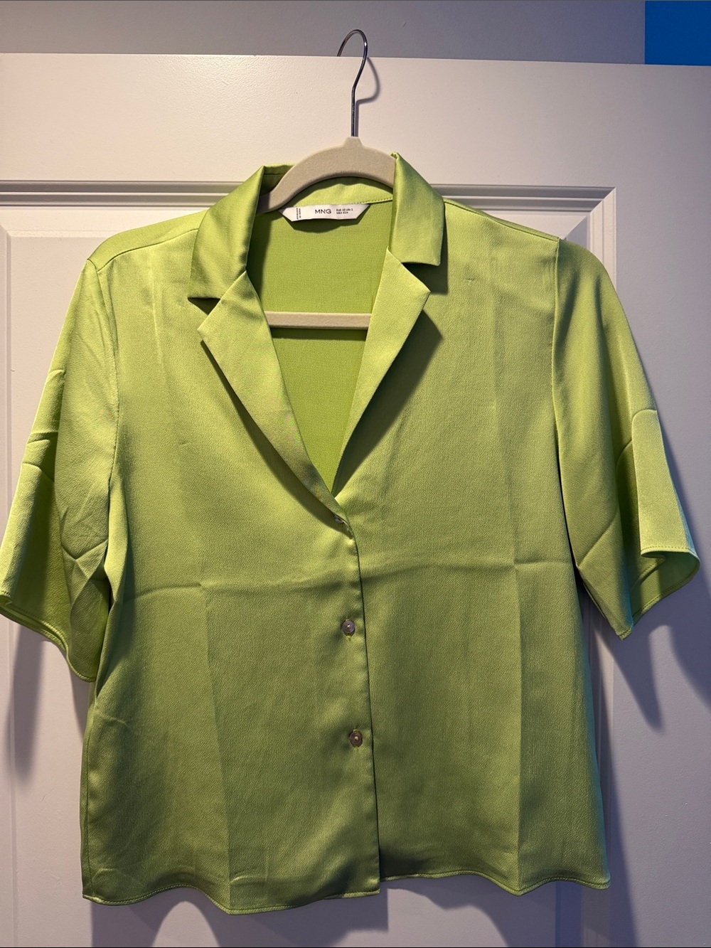 Mango Lime Green Satin Button-Down Shirt